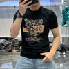 2022 Yaz Yeni Genç Tasarım erkek T-Shirt Ince Rahat Tees Moda Marka O-Boyun Kaplan Kafası Sıcak Rhinestone Nakış Pamuk Giysileri Üst Kırmızı Siyah Beyaz M-5XL