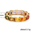 Eternity Rainbow Ring Wedding Band for Women 18K Gold Silver Plated Emerald-Cut Multi Color Created-Gemstone Ring