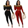 Ubranie etniczne 2022 Autumn African Ubrania Kobiety z długim rękawem Czerwony czarny czarny dwa kawałki zestawy na top i garnitur spodnie