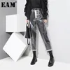 EAM auutmn Fashion Pattern Korean Style Transparent Transparent Color Pants Woman Ankle length Pants LJ201103