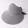 Foldable Shading Cap Women's Summer Hollow Breathable Wide Brim Hat Bow Straw Caps Party Hats by sea GCB14963