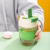 350 ml met stro glas koffiekop dik glas-mug melksap drinkgladen reizen afgesloten niet-slip set herbruikbare watermok