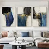 Abstract Blue Golden Art Modern Canvas Painting Wall Art Posters and Prints Wall Picture for Living Room Home Decor No Frame