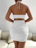 Casual Dresses Women Halter Neck Package Hip Skirt Sexy Solid Color Hollow Bandage Pleated Dress 2022 Summer