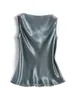 SuyaDream Women Silk Shirt100%Real Satin Draped Collar Sleeveless Tank Tops Solid Summer Vests 220316