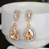 Gold Long Waterdrop Crystal Drop Dangle Earrings Copper CZ Zircon Earring For Women Wedding Fashion Jewelry Gift