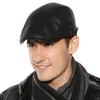 Bérets Mode Hiver Automne Chapeau Hommes Béret En Cuir En Plein Air Chaud Couleur Unie Casquette À Visière Coupe-Vent CapBérets