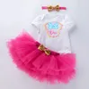 Baby Girl 1st Birthday 3pcs clothing set with Headband & Romper & Skirts Infant toddler summer outfits for photography