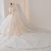 2022 Ljus Champagne V Neck Crystal Lace Ball Gown Bröllopsklänningar Muslim Långt tåg Öppna Back Plus Size Bridal Gown Real Pictures