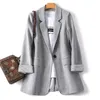 Damen Langarm Frühling Casual Blazer Mode Business Karierten Anzug Arbeit Büro Mäntel Frau Jacke 220801