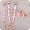 Nieuwe baby producten cartoon dier patroon beukenclip fopspeen ketting auto hangende gom drie stuk set