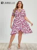 プラスサイズのドレス女性2022夏のVネッピル・ミディ・ドレス半袖エレガントなファッションカジュアルな女性のドレスプラス