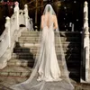 Copricapo V11 Veli da sposa con perle champagne Lunghezza lunga cattedrale Morbido velo da sposa a livello singolo con accessori bordo tagliato Copricapo