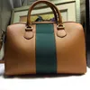 Boston-Reisetasche für Herren, große Damen-Handtasche, Umhängetasche, Kissentasche, hohe Kapazität, echtes Leder, klassisch, rot, grün gestreift, hochwertige Tragetasche mit abnehmbarem Riemen