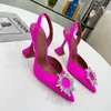 Designer Womens High Heeled Sandals Shoes Point Toes Sunflower Crystal Buckle Empelled Studded Sandal Summer Fashion Heel Leather