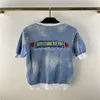 Kadın T-Shirt Tasarımcısı kadınlar %100 pamuklu örgü tişört grafiti ile tatil tarzı milan pist tasarımı kırpma üst t-shirt yüksek son esneklik kazak kazak gömlekler 6VY