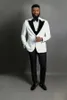 2022 Biały żakardowe Garnitury Formalne Dla Mężczyzn Czarny Velvet Peaked Lapel Wedding Tuxedos Groom Party Męski Garnitury Custom Made Oblubieniec