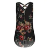 Damestanks Camis tanktop voor vrouwen mouwloze bloemen gedrukte kruis achterste zoom gelegd cami ritsje v nek losse backless vintage y2k topswo