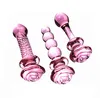 Cristal Rose Penis Glass Men's G-Spot Plugue Anal Plug Masturbação Erotic Expander Adulto Sexy Brinquedo Produtos Prostato