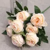 Decorative Flowers & Wreaths Head Burgundy Roses Bunch Artificial Western Rose Wedding Decoration 11 Color Peony Fake Flower Simulation Flow