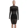 Kvinnor solid mesh se genom design ruched foder klänning stretch sexig klubb svart utekväll bodycon klänning 220509