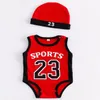 Kinderen Baby Boy Designer Designer Rompers Toddler Infant Basketball 23 Print korte mouw Romper met hoed Baby klimmen 100% katoenen jumpsuits