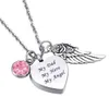 Cremação inoxidável de aço meu pai meu herói meu anjo coração memorial birthstone pingente cinzas urna colar nome personalizado gravado306f