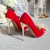 Elbise Ayakkabı Pompaları Moda Bayanlar Düğün Yüksek Topuklu Seksi Kadın Boncuklu Kırmızı Kadınlar Artı Boyut 44 45 Flanneldress