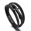 Braided Wrap Multilayer Genuine Leather Bracelet Bangle Cuff Wristband Magnetic Stainless Steel Cross Bracelets for Men Fine Fashion Jewelry