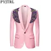 Pyjtrl Mens Gold kleurrijke pailletten vleugels roze pak podium slijtage slank fit blazer stijlen podium kostuums voor zangers 201104