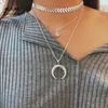 Collane con ciondolo Collana Boho Moon per donna Colore argento Cristallo trasparente Pietra Foglia Catena Chocker Gioielli multistrato 9752 Collane con ciondolo