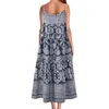 Damen Boho-Stil, ärmellos, Blumendruck, Spaghettiträger, großer Saum, lockeres Freizeit-langes Kleid L220705