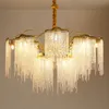 American Crystal Tassels Chandelier LED Luxurious Classic Fringed Chandeliers Lights Fixture Dining Room Living Room Home Indoor Lighting Bronze Chrome Lamp