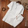 Męskie dresy bawełniane lniane chiński styl menu białe koszuli Set Set Pullover Button Short Sleeve Plus 5xl 2022 Summer Casual Suit