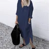 Casual Shirt Dress Women Solid Long Sleeve Loose Dresses Wid Down Collar Button Side Sundress Female Tunic Robe Vestidos 220623