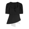 Robes de soirée Hepburn Style petite robe noire femmes 2022 été creux-dos conception arc col carré manches bouffantes tempérament LadyParty