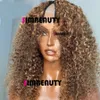 Highlights Blonde V Part 100% Human Hair Wigs Ombre Brown Bouncy Curly Kinky Curl Middle Open Full End U Shape Wig 250Density