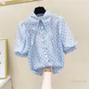 Women's Blouses & Shirts Polka Dots Doll Collar Chiffon Blouse Women Short Sleeve Shirt Female 2022 Sprng Summer Clothing Puffed Sleeves Lad