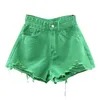 Summer Sexy Women Candy Color Denim Shorts Fashion Ladies Green Ashaped Jeans Ripped calça curta Streetwear de estilo coreano 220530