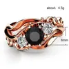 Trouwringen Groothandel Witch Ring Uniek Black Stone Setting Setting Twist Band Design Rose Gold Color Dames Betrokkenheid Vinger Halloweenweddi