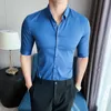 Plus size 5xl-M Summer Business Formalne noszenie na pół rękawie męskie koszule społeczne sukienka prosta Slim Fit Casual Office Chemise Homme 220516