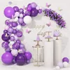 Kit de arco de guirnalda de globos morados, cadena de arco de globos de confeti de oro blanco morado claro para niñas, decoración del banquete de boda de cumpleaños 220527