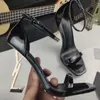 جديد Opyum High Heels Designer Women Sandals Open Tee Stiletto Heel Classic Metal Letters Sandal Fashion Sholelist مع حقيبة غبار مربع 35-41