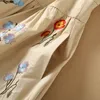 夏のノースリーブvネックミッドカーフドレスカーキソリッドカラーフローラル刺繍パネルエレガントなカジュアルバックレスドレス22q151637