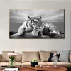 흑백 동물 호랑이 캔버스 그림 아트 인쇄 벽 예술 사진 초록 캔버스 호랑이 포스터 그림 홈 장식