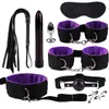 K5DF 1Set BDSM Restraint Fetish Collar Handcuff Bondage Whip Nipple Clips Mouth Gag Eye Mask Kit Adult sexy Toys for Women Games