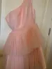 Robes de soirée une épaule robes de bal courtes Blush rose robes de soirée 220823