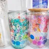 US stock 16oz Double Wall Sublimation Glass Tumblers Mugs Can Snow Globe Beer Frosted Drinking Glasses With Bamboo Lid And Reusable Straw custom gift