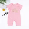 2022 Sommar Kortärmad Baby Rompers Härlig Rainbow Style Pure Färg Bodysuit för Girl Boy Pink / Beige / Kaki / Green 4 Färger 3m-18m