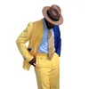 Plus Size Tuxedos Yellow Blue Color Matcing Men Suits Set 2 Pieces Slim Fit Peaked Lapel Outfits Wedding Tuxedo Pants